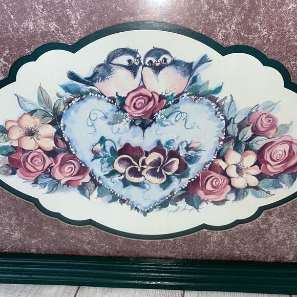 Wooden picture frame heart, flower, bird w/glass cover 19x13x1 - Picture 2 of 8